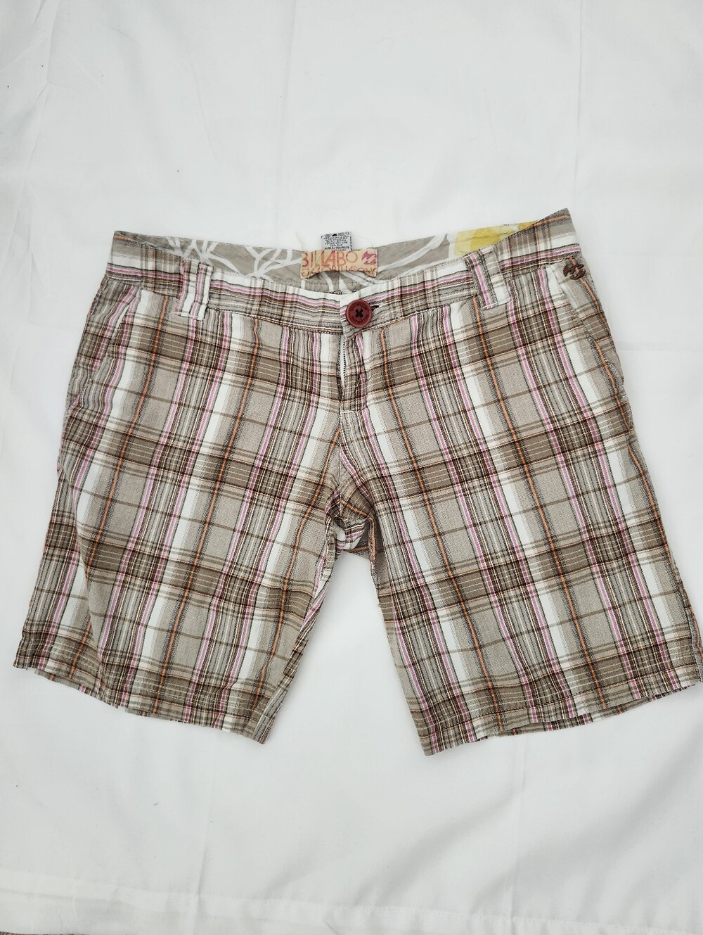 Billabong Pink, Brown And Cream Plaid Women's Casual Shorts
